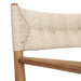 Backrest Detail Lomas Outdoor Dining Armchair in Vintage White woven wicker with a tapered natural teak frame