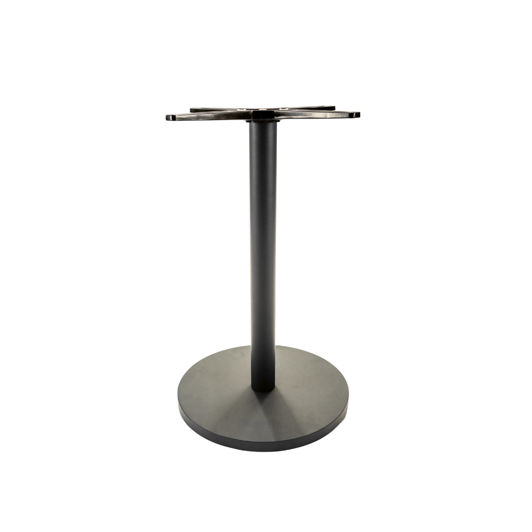 Base of bespoke black powder coat finish on a heavy-duty steel Lunar table base with 3M Scotchkote protection