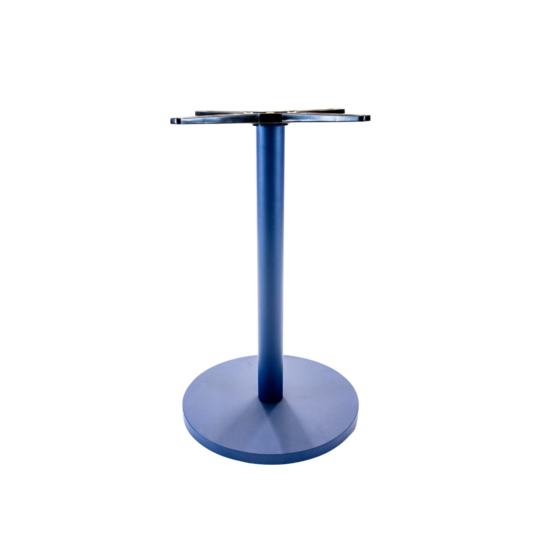 Base of bespoke navy powder coat finish on a heavy-duty steel Lunar table base with 3M Scotchkote protection