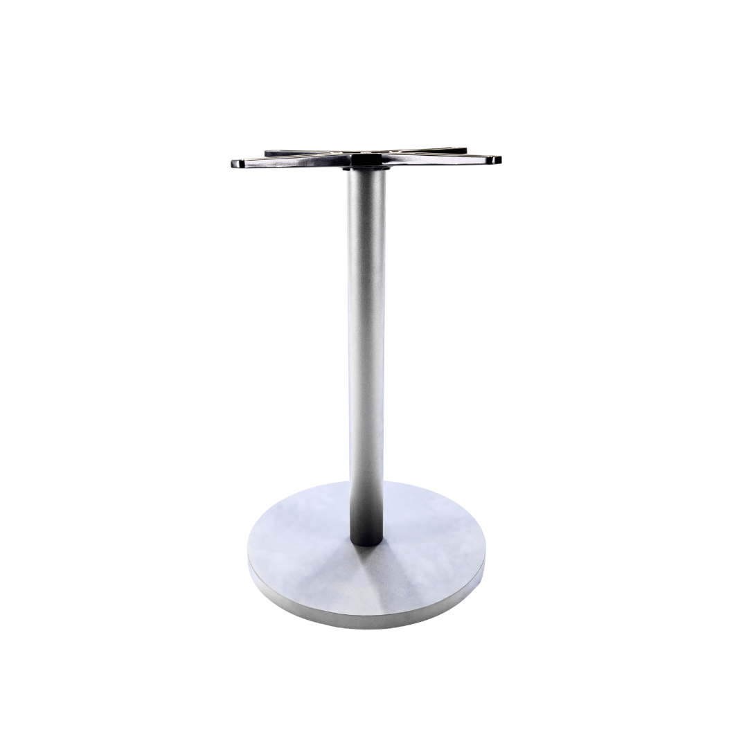 Base of bespoke white powder coat finish on a heavy-duty steel Lunar table base with 3M Scotchkote protection