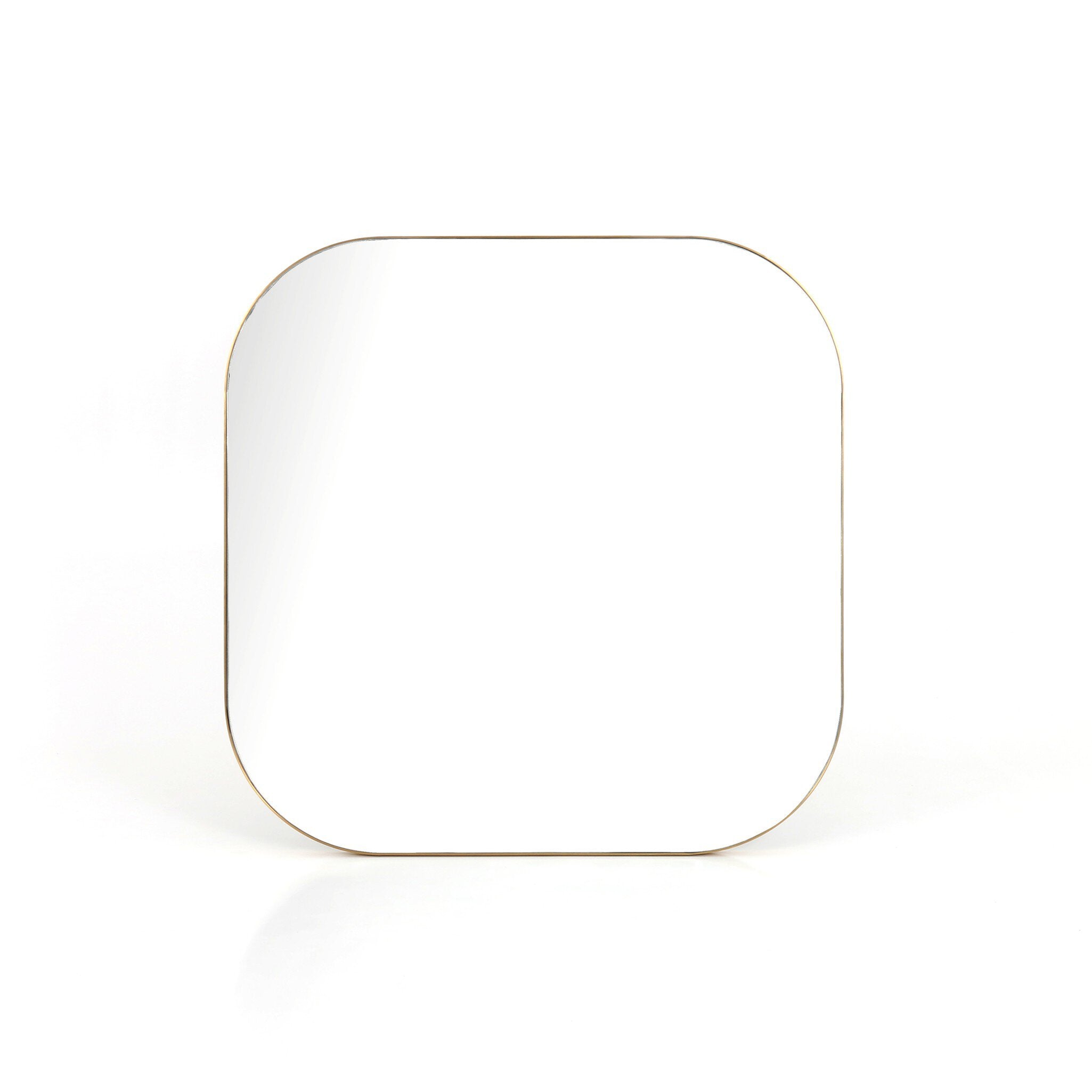 Bellvue square mirror with softly rounded corners and a polished brass stainless steel frame