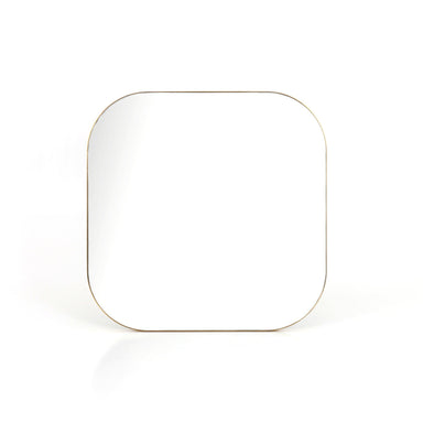 Bellvue square mirror with softly rounded corners and a polished brass stainless steel frame