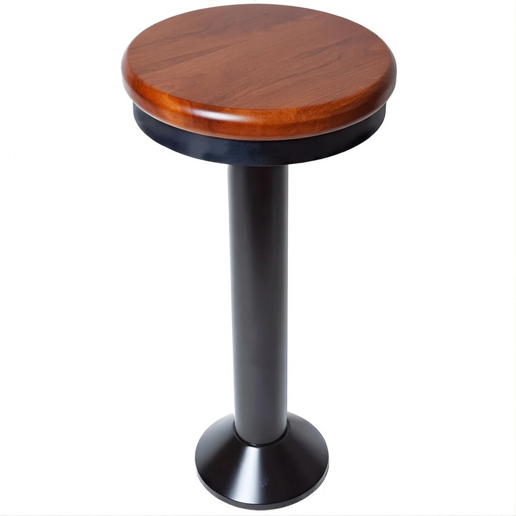 Black Paisley bolted bar stool featuring a cherry wood seat and a permanent floor-mounted metal base for grounded stability