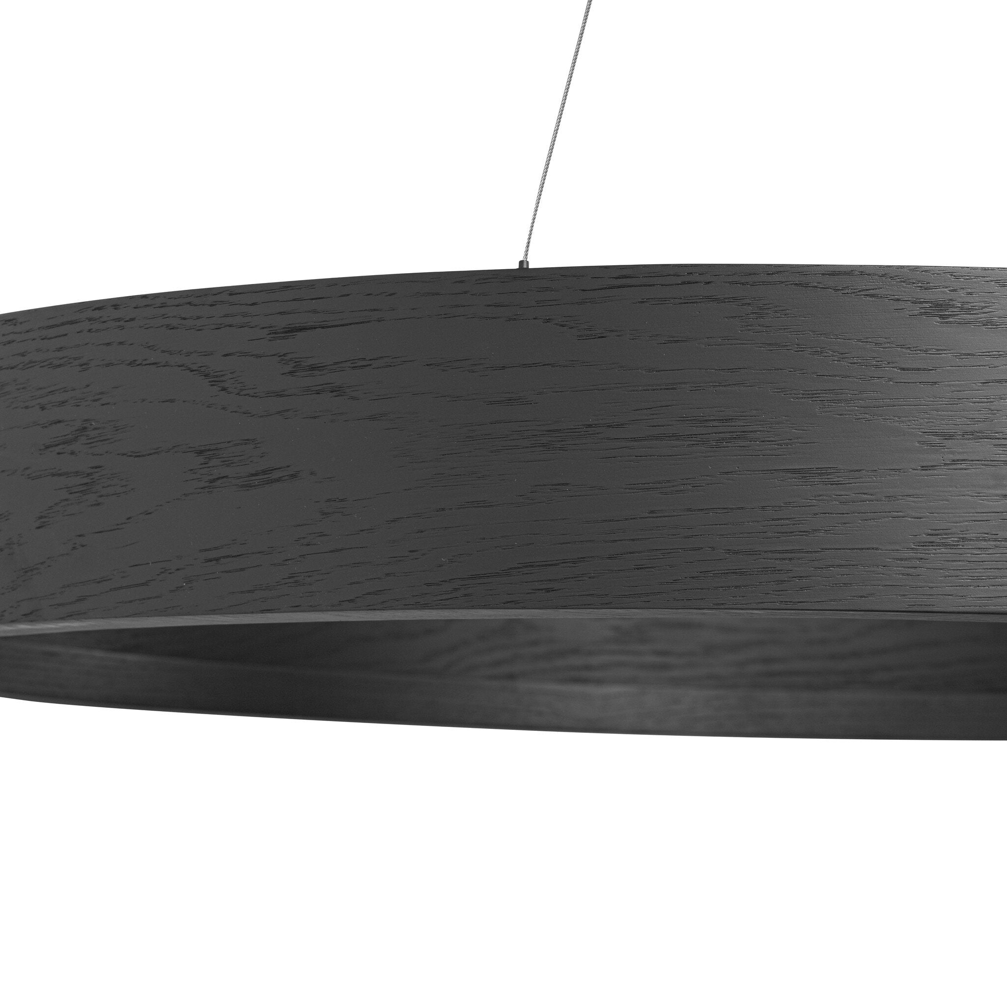 Black Veneer Detail Baum Chandelier with a rounded dark-finished frame and bronzed stainless steel suspension