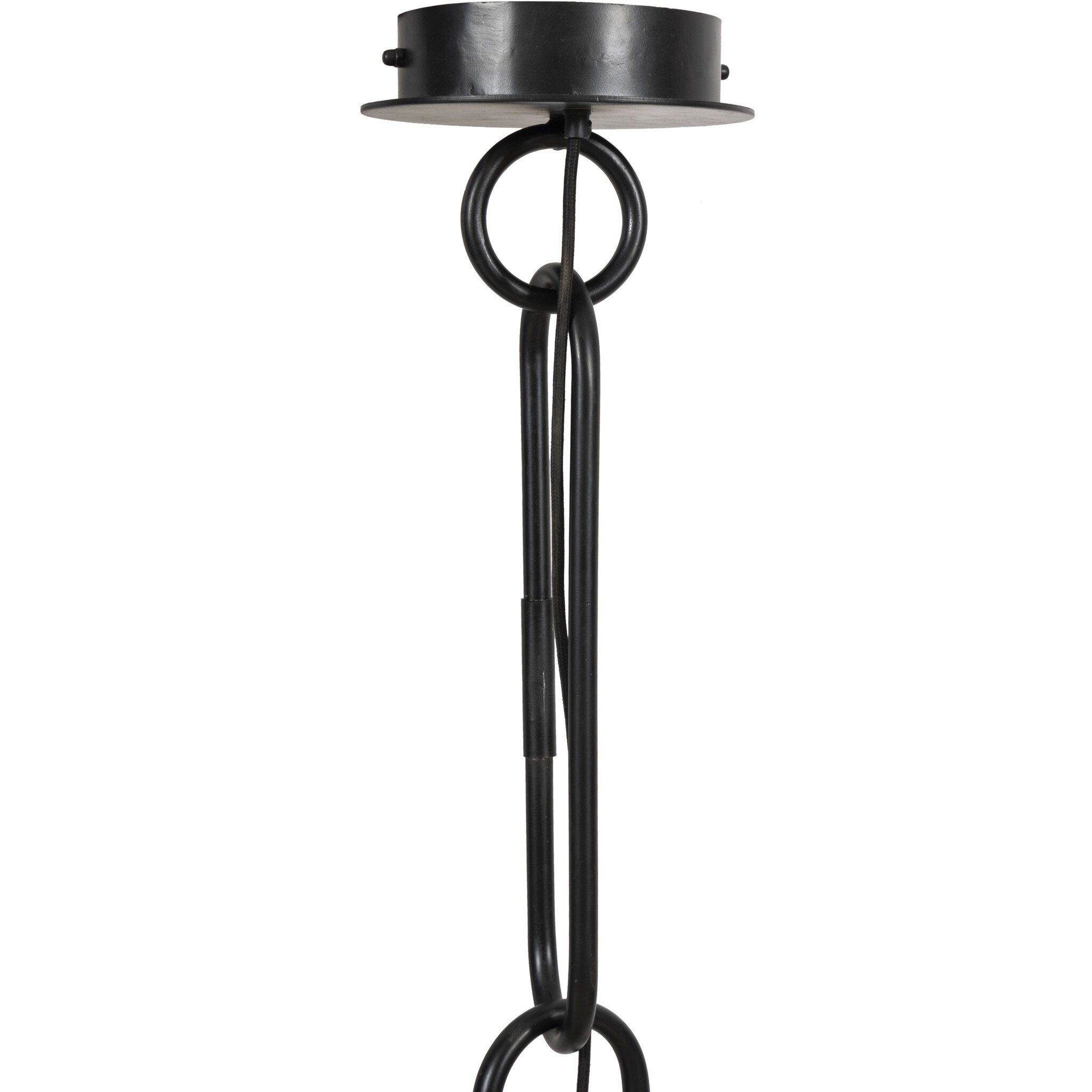 Black chain detailing of Jesenia 27.5-inch diameter tan speckled ceramic pendant light with oversized black iron chain links