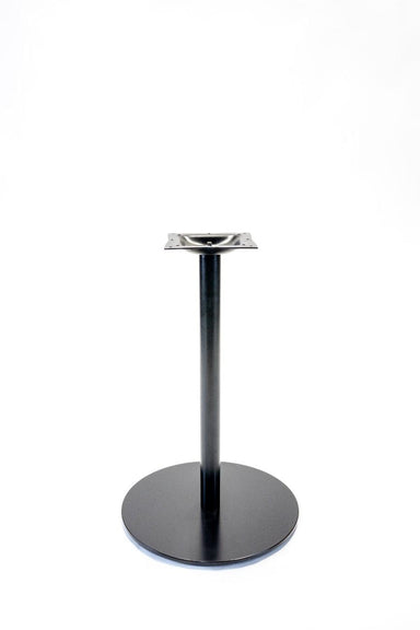Black metal table base on a white background