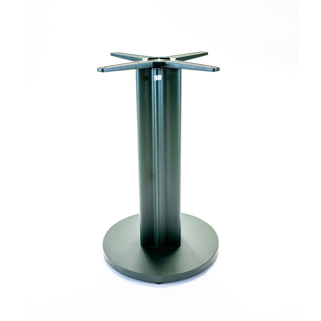 Black powder coat finish on no rock a heavy-duty steel table base with 3M Scotchkote protection