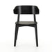 Black armless dining chair with curved backrest, round seat, and tapered legs