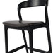 Bottom detail Amare Counter Stool with monochromatic top-grain black leather seat and minimalist black-finished Scandinavian solid ash wood base