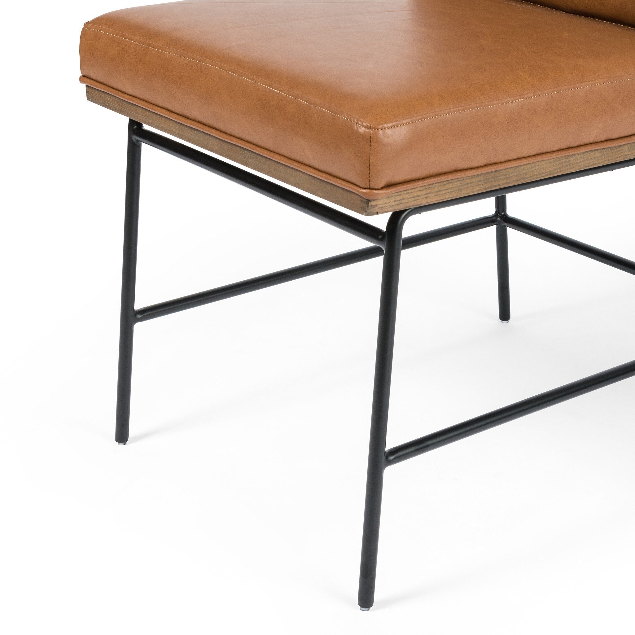 Bottom details Crete Dining Chair with amber oak ladderback, black iron frame, and Sierra Butterscotch seat