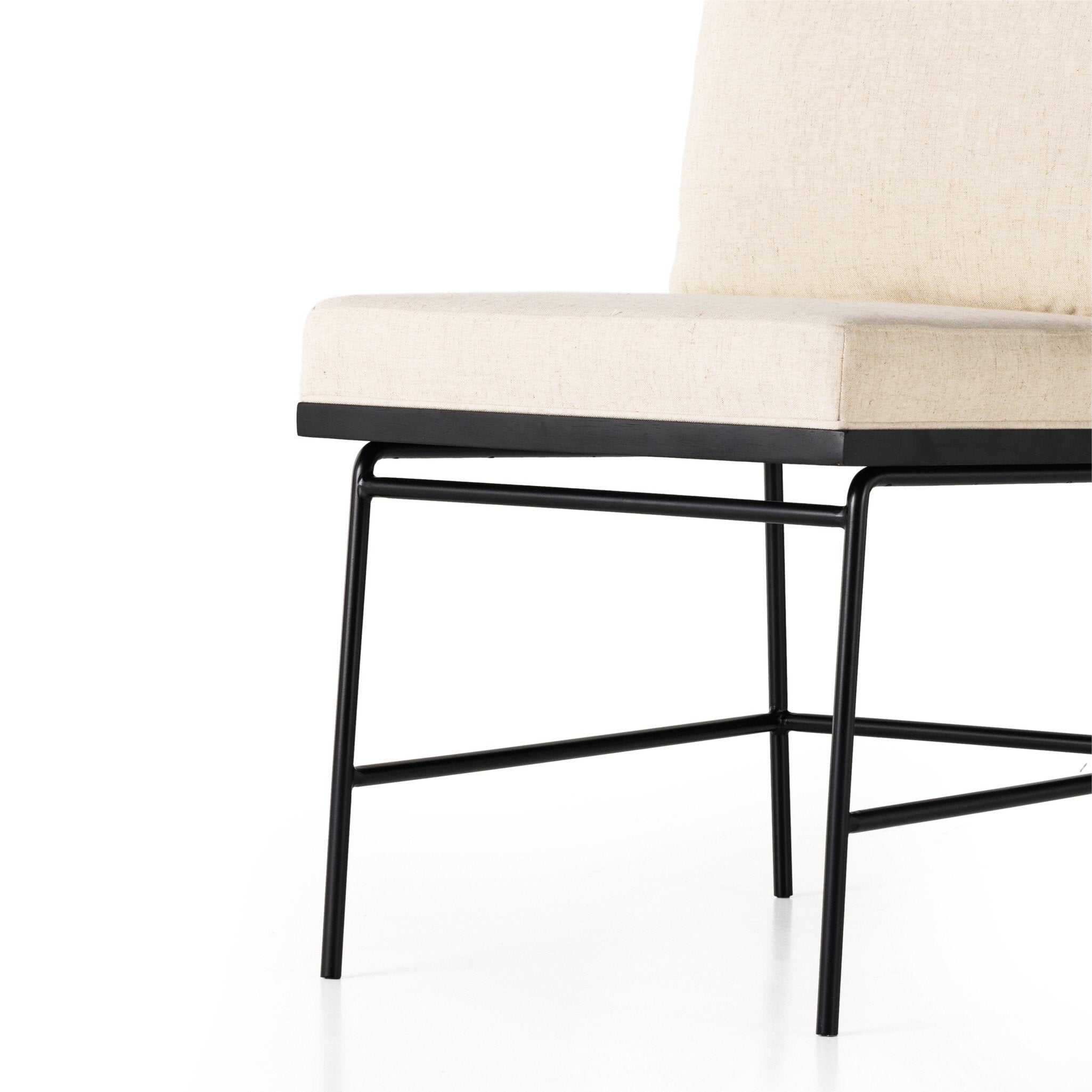 Bottom legs Crete Dining Chair with amber oak ladderback, black iron frame