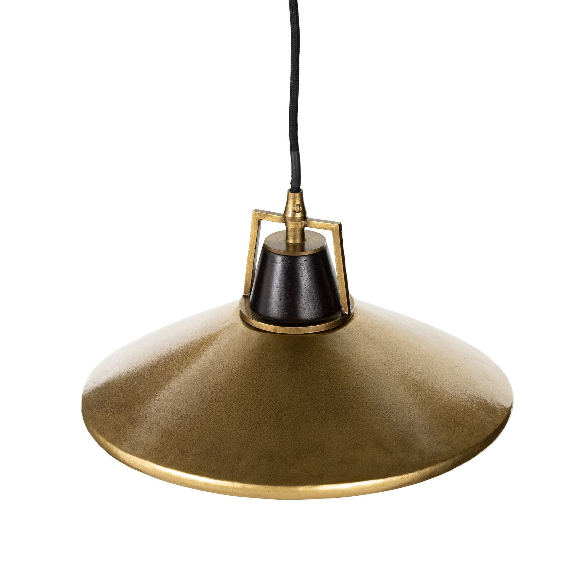 Brass detail Novak 10-inch hand-hammered antique brass pendant light with perforated metal edge 