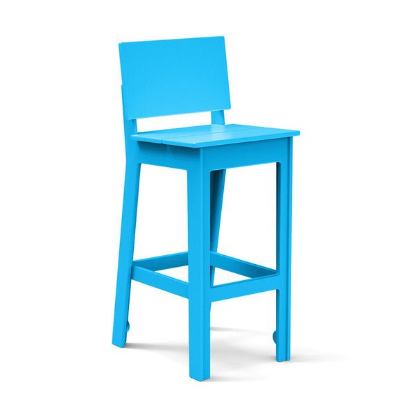 Bright Blue durable all-weather HDPE material on the eco-friendly Square Bar Stool