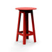 Red round bar table with angled legs and open-frame cutouts