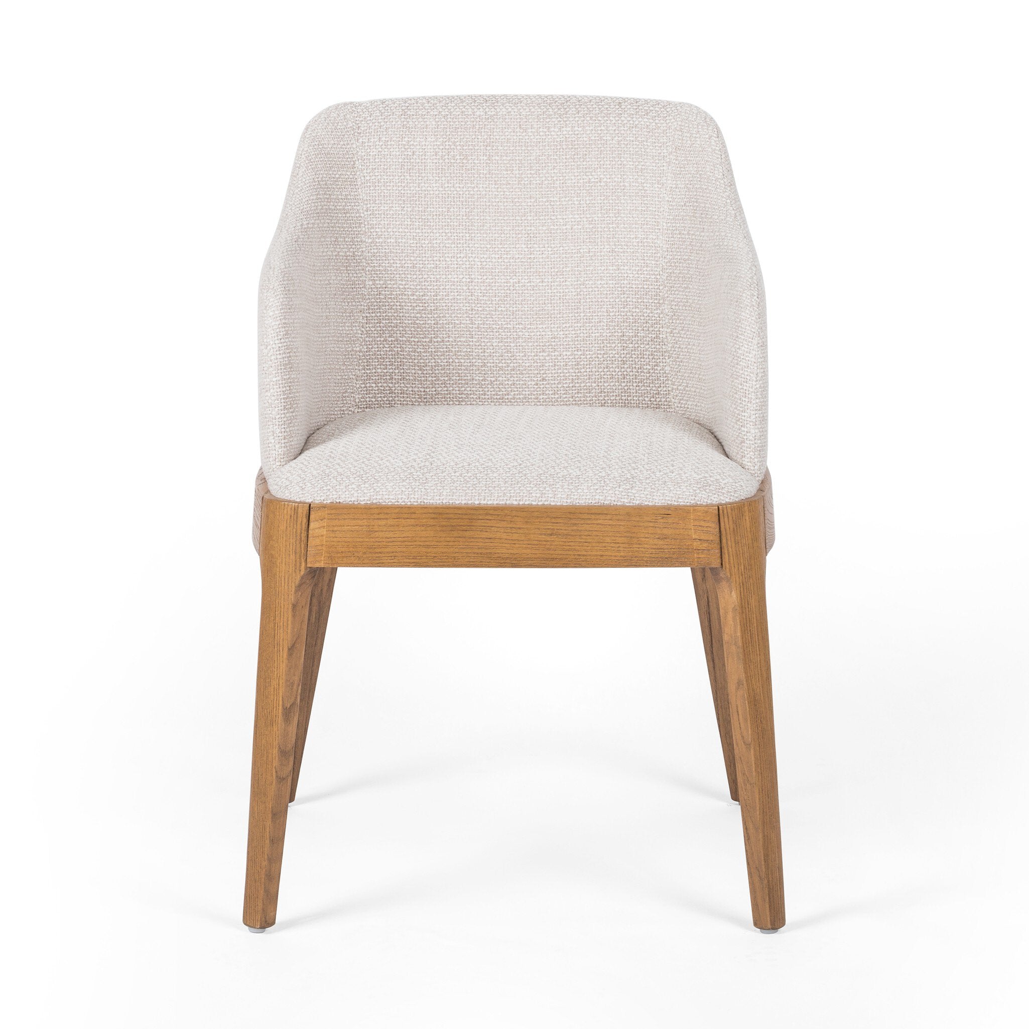Bryce Dining Chair in light honey solid nettlewood with high-performance upholstered seat, transitional hospitality seating