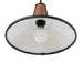 Underneath bulb view Cullen pendant light with a black leather shade and natural walnut finial 
