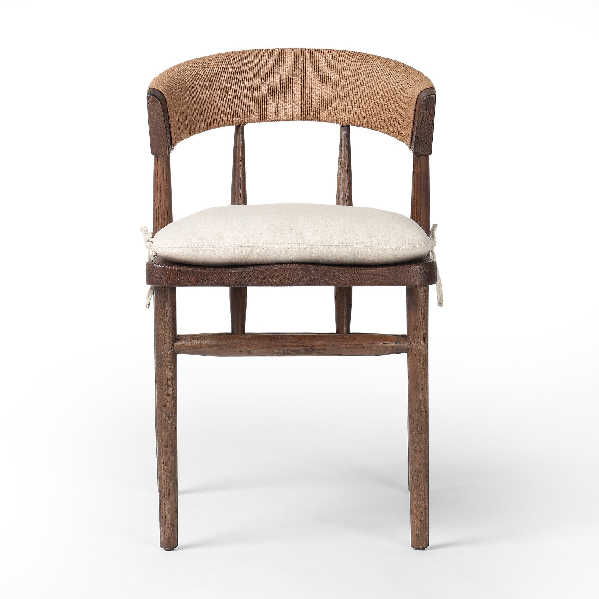 Buxton Armless Dining Chair in solid oak with a hand-wrapped paper rush back and Savile Flax seat
