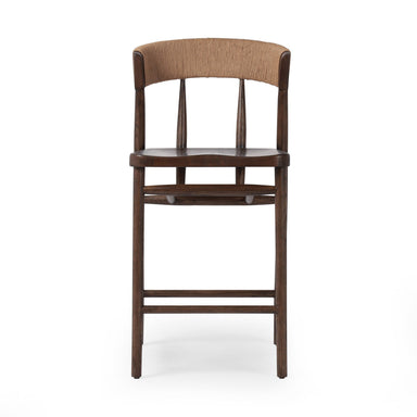 Buxton Counter Stool with a solid oak frame and hand-wrapped paper rush backrest