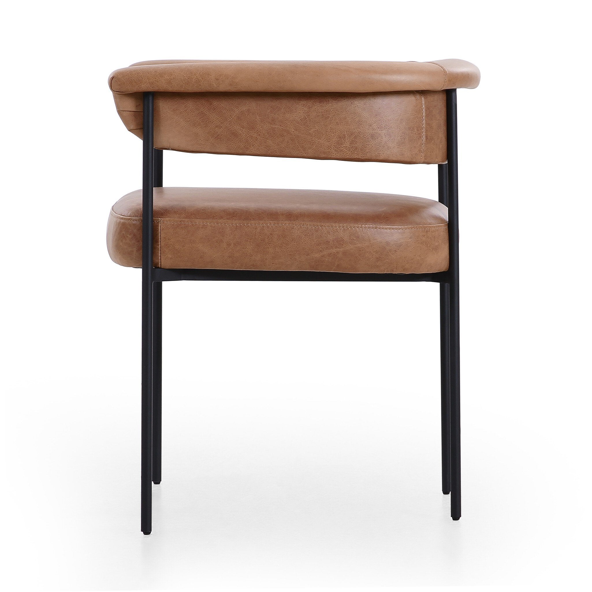 Chaps Saddle Side Minimalist yoke-back dining chair in Light Camel leather and black iron by Social Design Supply