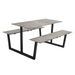 Monterey table set with concrete-look tabletop and matching bench, black metal legs