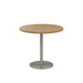 Table base with round light wood-look top, vertical pedestal post, and circular base plate