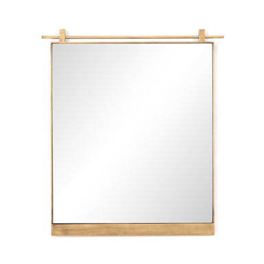 Chico small square wall mirror with a vertical antique brass suspension bar