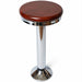 Chrome Paisley bolted bar stool featuring a mahogany wood seat and a permanent floor-mounted metal base for grounded stability