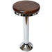 Chrome Paisley bolted bar stool featuring a walnut wood seat and a permanent floor-mounted metal base for grounded stability