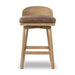 Cloris Swivel Bar Counter Stool Palermo Cigar Leather Brown Cushion Solid Oak Wood Base Front on White Background