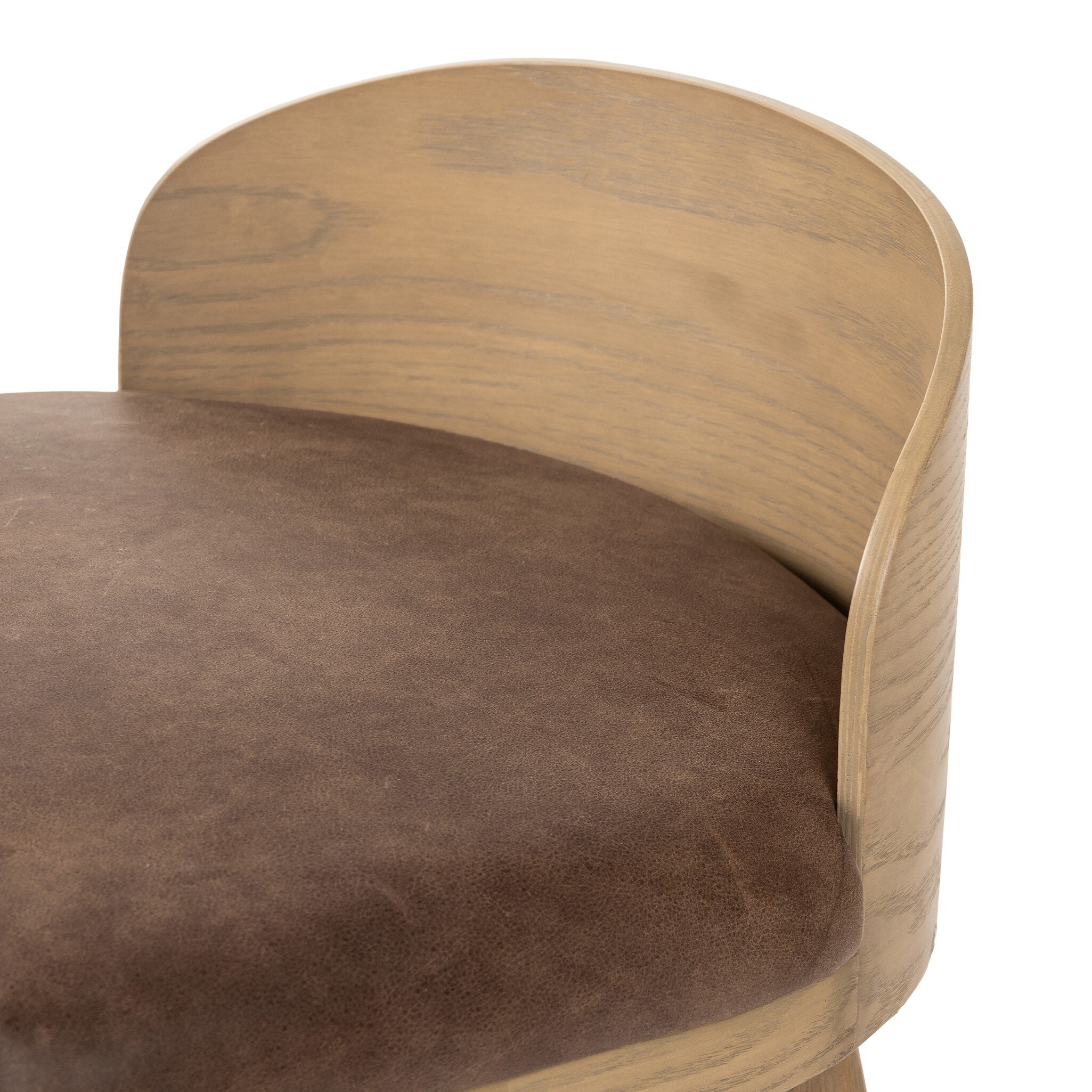 Cloris Swivel Bar Counter Stool Palermo Cigar Leather Brown Cushion Solid Oak Wood Base Detailed Angle Material