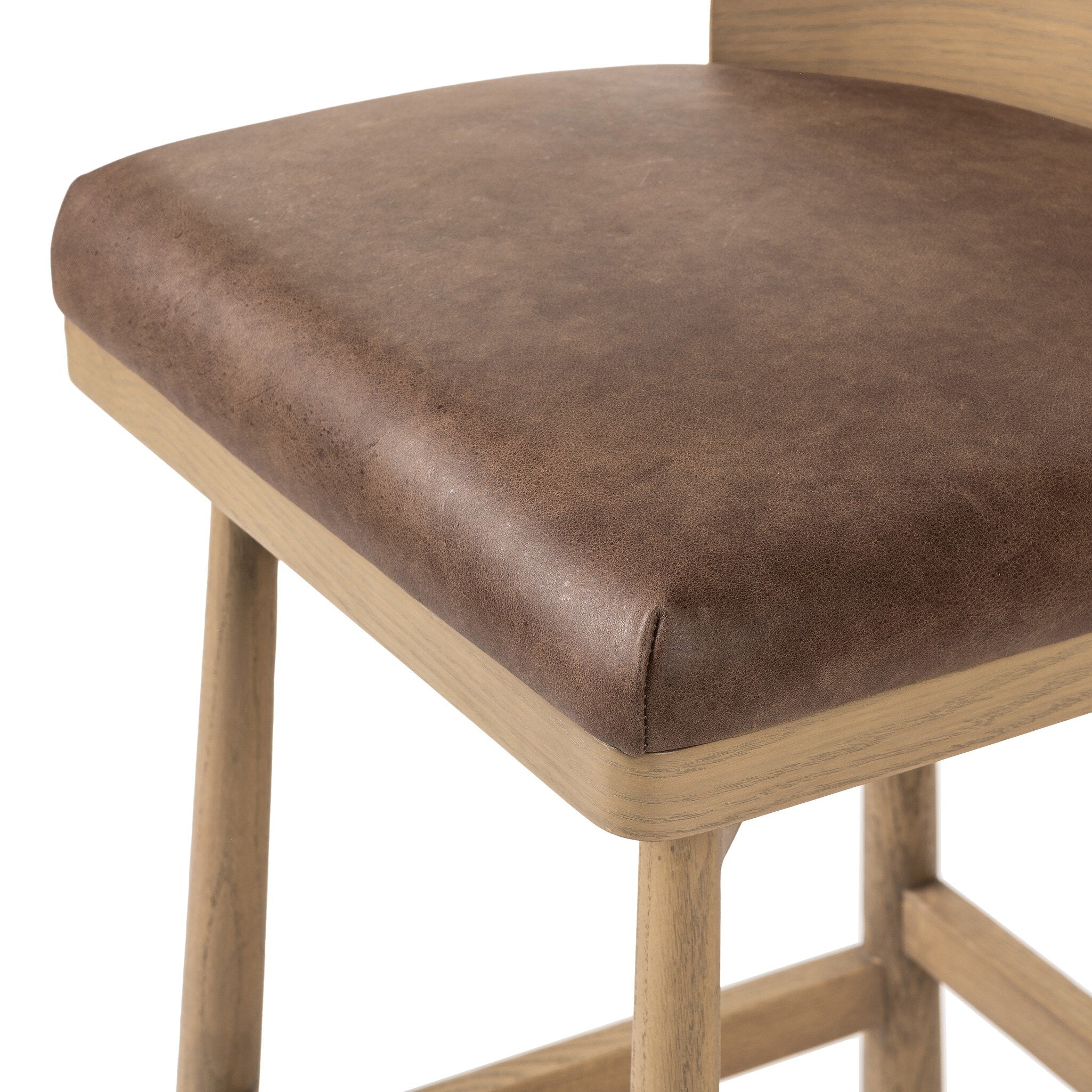 Cloris Swivel Bar Counter Stool Seat Palermo Cigar Leather Brown Cushion Solid Oak Wood Base 