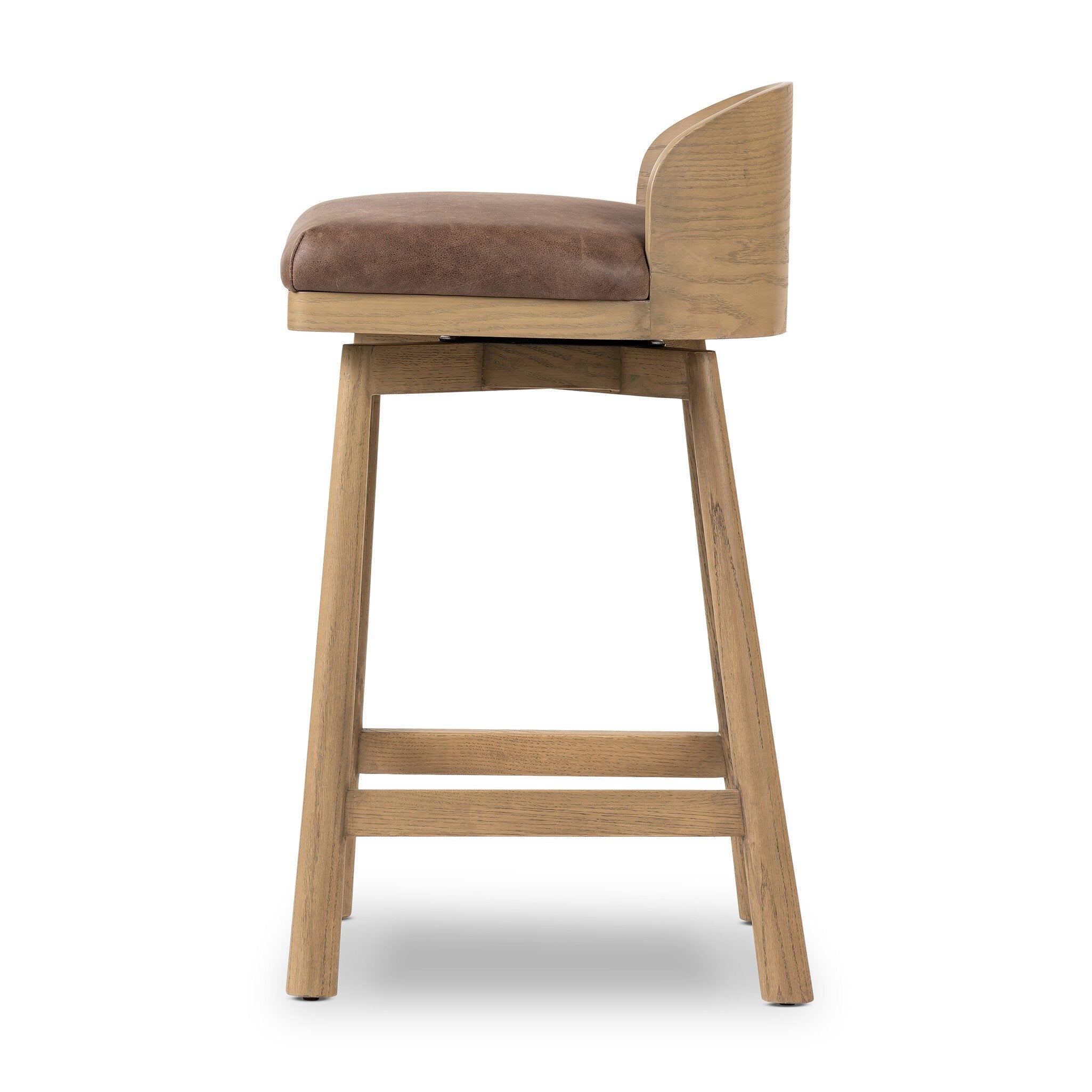 Cloris Swivel Bar Counter Stool Palermo Cigar Leather Brown Cushion Solid Oak Wood Base Side