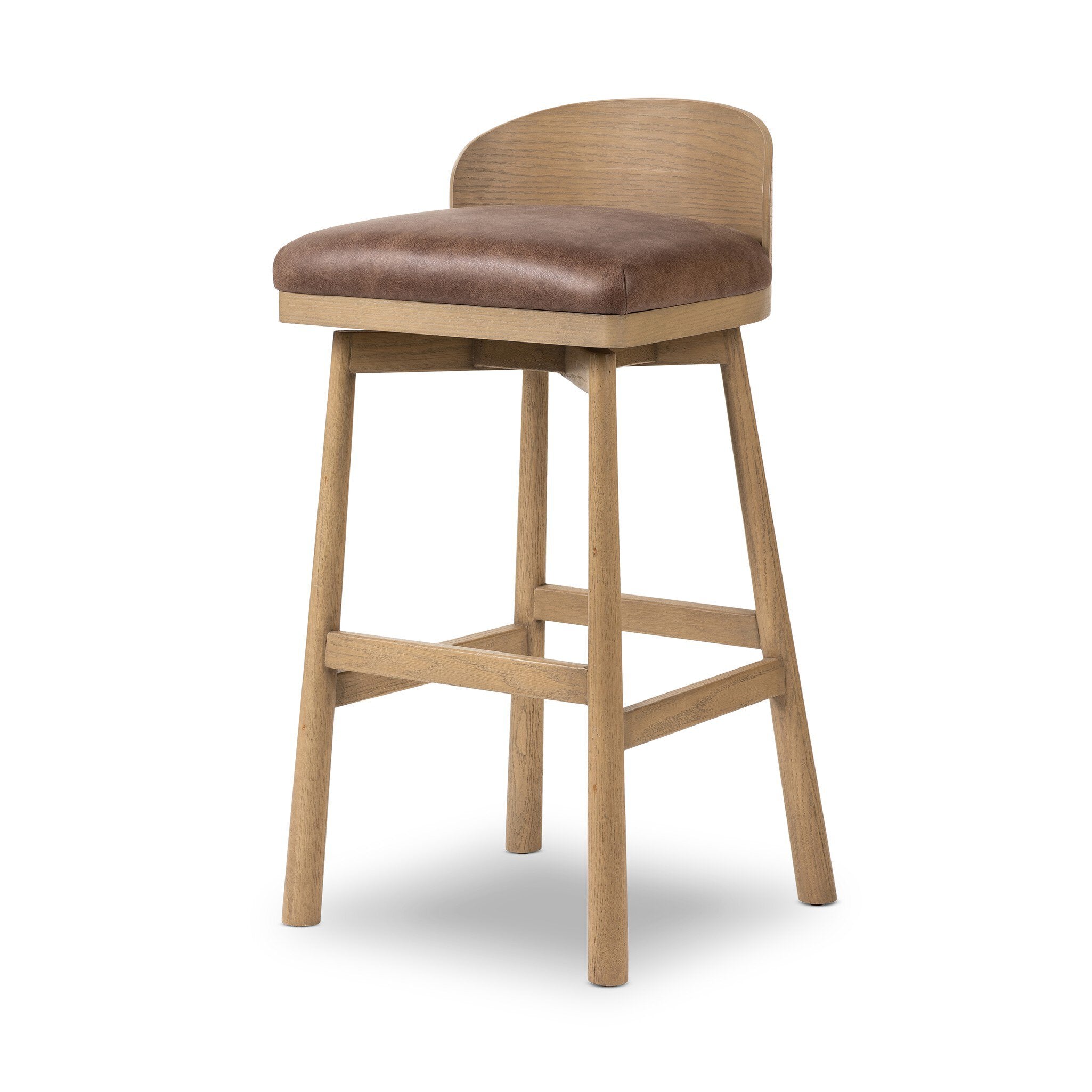 Cloris Swivel Bar Swivel Stool Palermo Cigar Leather Cushion on Solid Oak Wood Base Angle View