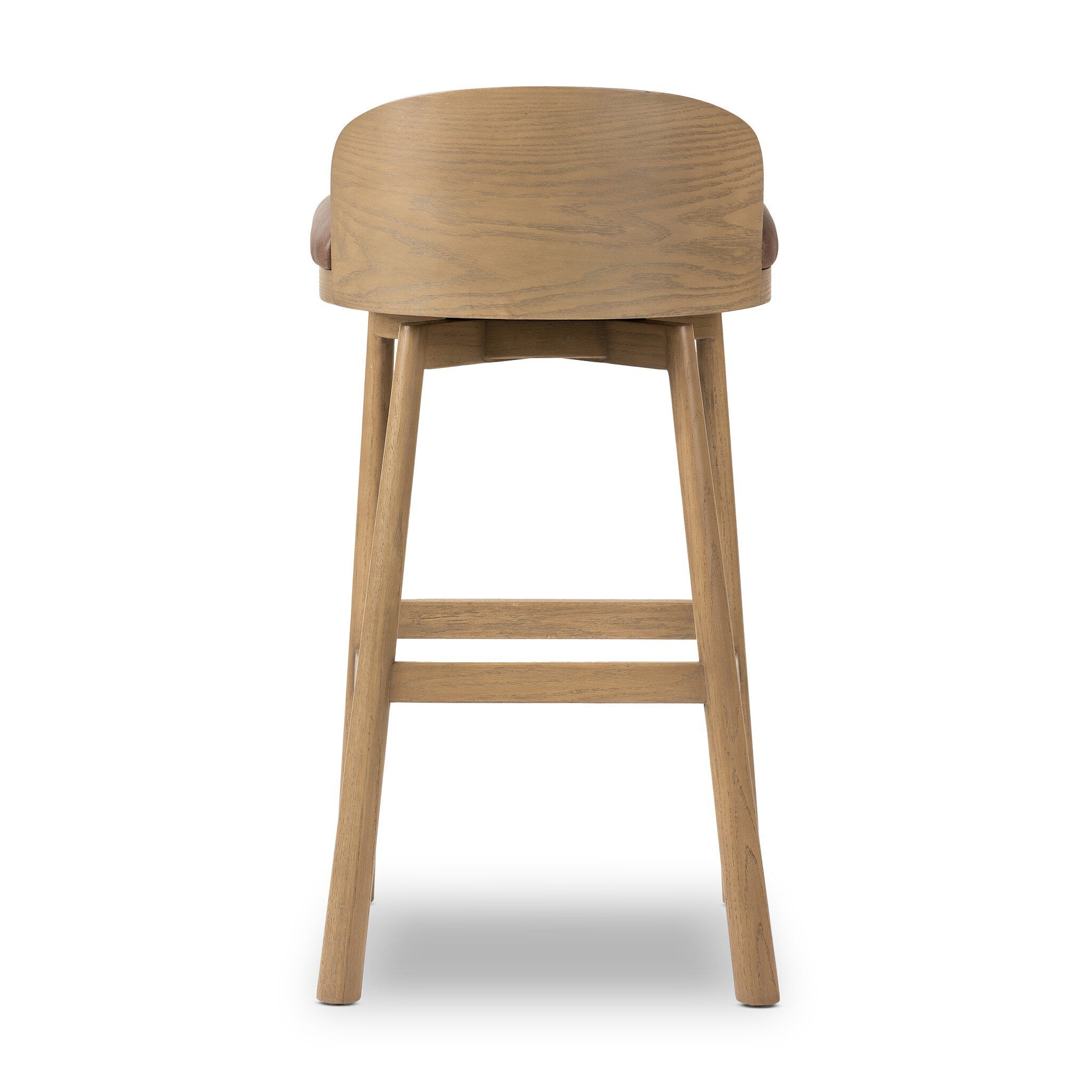 Cloris Swivel Bar Swivel Stool Palermo Cigar Leather Cushion on Solid Oak Wood Base Back View