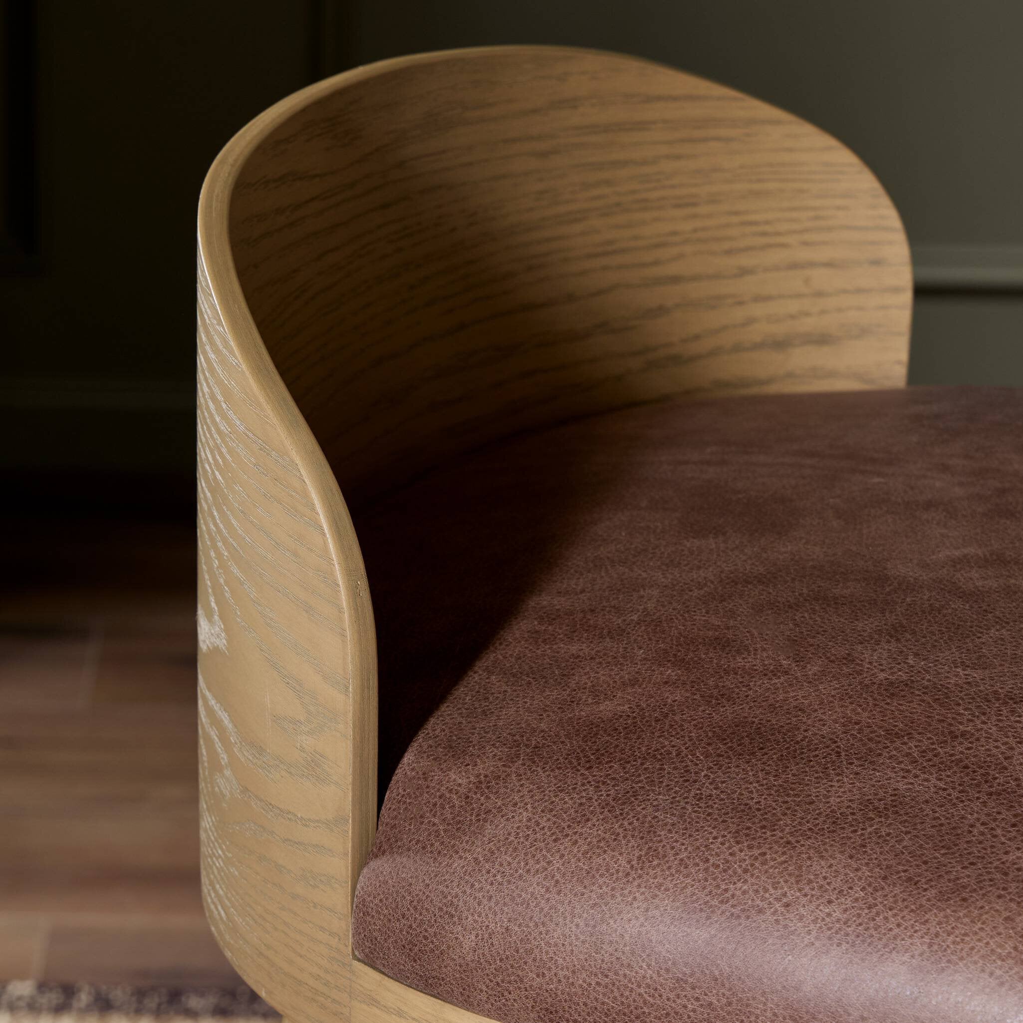 Cloris Swivel Bar Swivel Stool Palermo Cigar Leather Cushion on Solid Oak Wood Base Brown Detail Side 