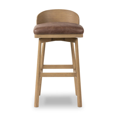 Cloris Swivel Bar Swivel Stool Palermo Cigar Leather Cushion on Solid Oak Wood Base 