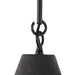 Close-up of a black metal hook with a white background Grazia matte black plaster pendant light with antiqued iron hardware 