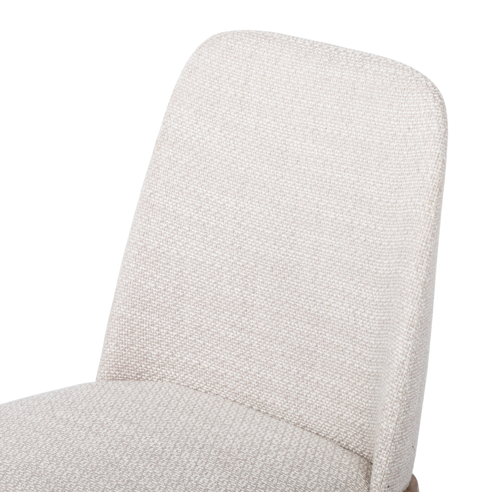 Close-up of Armless Bryce Dining Chair upholstery and wood frame, high-performance hospitality chair