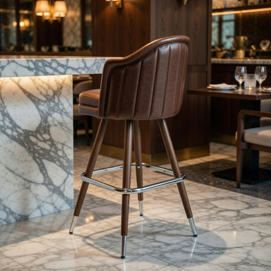 Close-up of the Dublin stool’s deep vertical channel stitching and premium performance fabric designed for light-catching texture