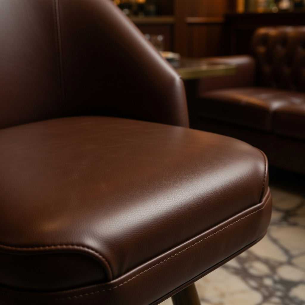 Close-up of the Kingston stool's premium upholstery and generous foam padding designed for enduring comfort