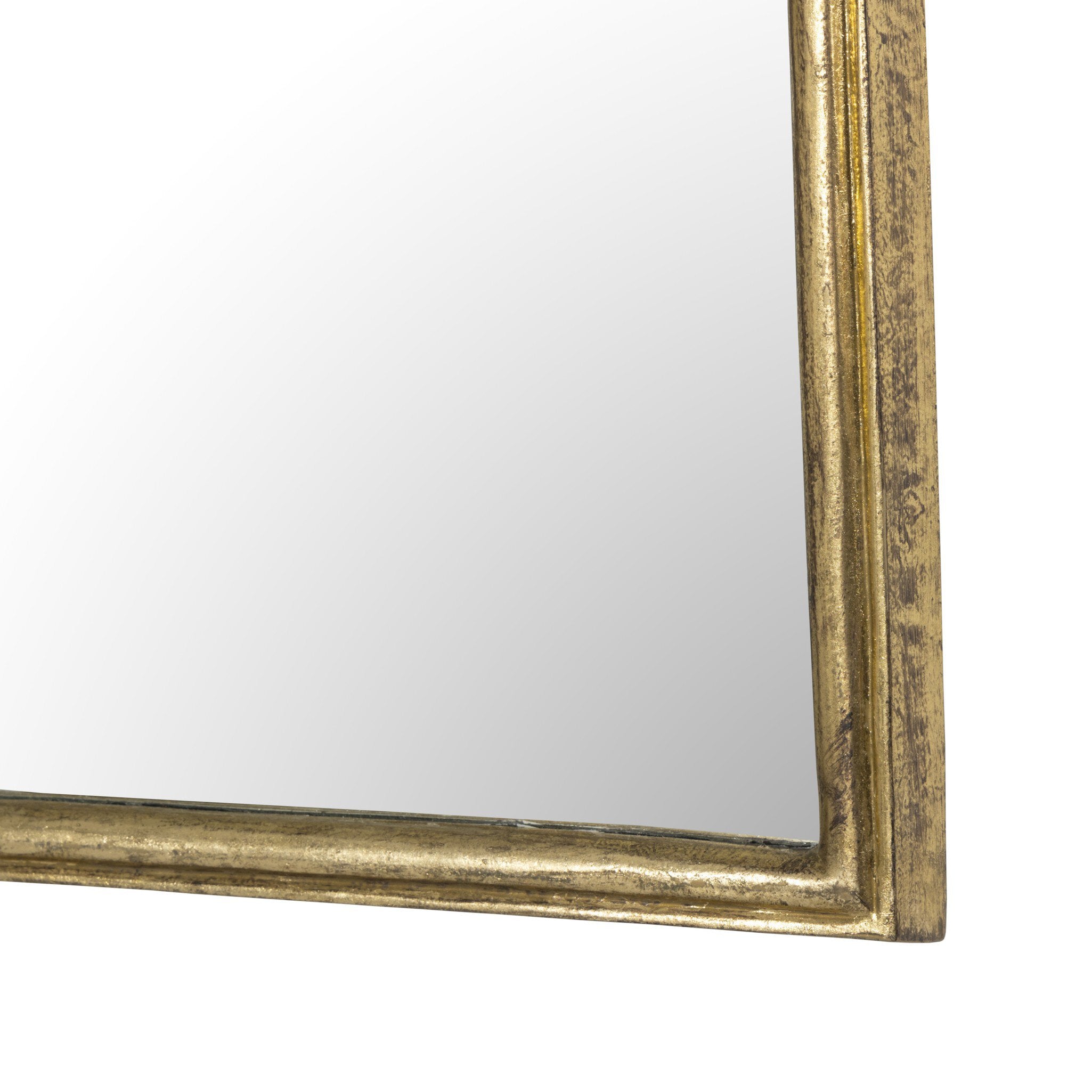 Close-up of the Loire mirror's aged texture on the gold leaf frame showing the corner bottom detail