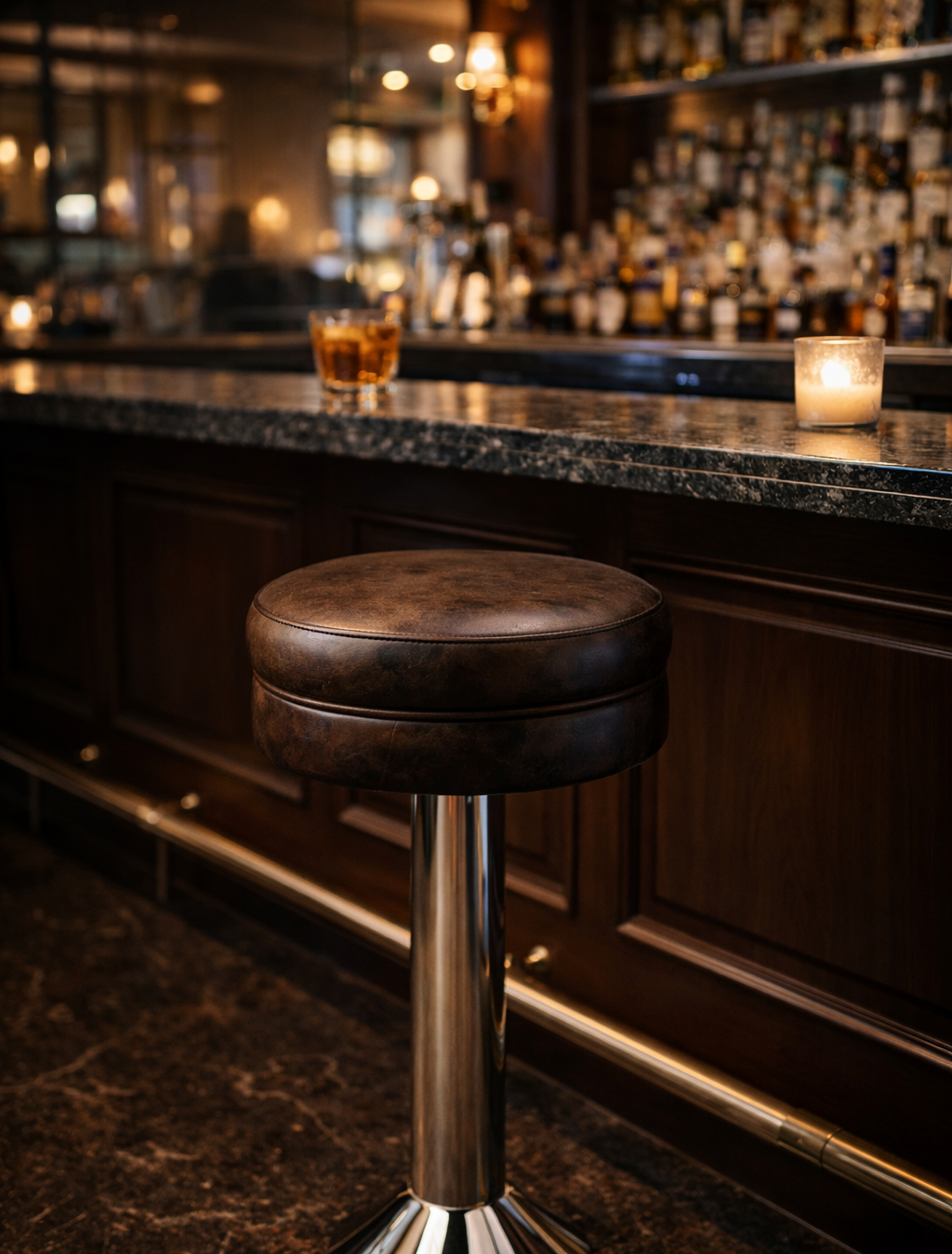 Close-up of the Winslow's heavy-duty bolted base and tailored seat designed for high-traffic restaurant environments