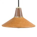 Close Detail Cullen pendant light with a camel leather shade and natural walnut finial 