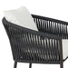 Close Detail Modern Porto Outdoor Counter Stool with Charcoal Aluminum Frame and Dark Grey Woven Rope Barrel Back