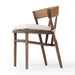 Close Angled Buxton Armless Dining Chair in solid oak with a hand-wrapped paper rush back and Savile Flax seat