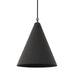 Close detail Grazia matte black plaster pendant light with antiqued iron hardware 