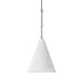 Close detail Grazia matte white plaster pendant light with antiqued iron hardware 