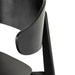 Black armless dining chair with curved backrest and slanted legs.