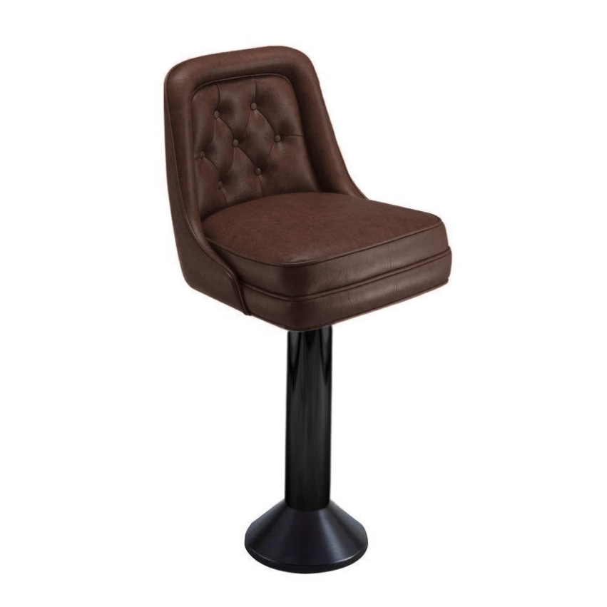 Commercial-grade Whitley bolted bar stool Fudge Brown Black Base with curved backrest and heavy-duty floor mount for restaurant seating