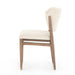 Commercial dining chair featuring pecan-finished nettlewood frame and high-performance fabric upholstery side